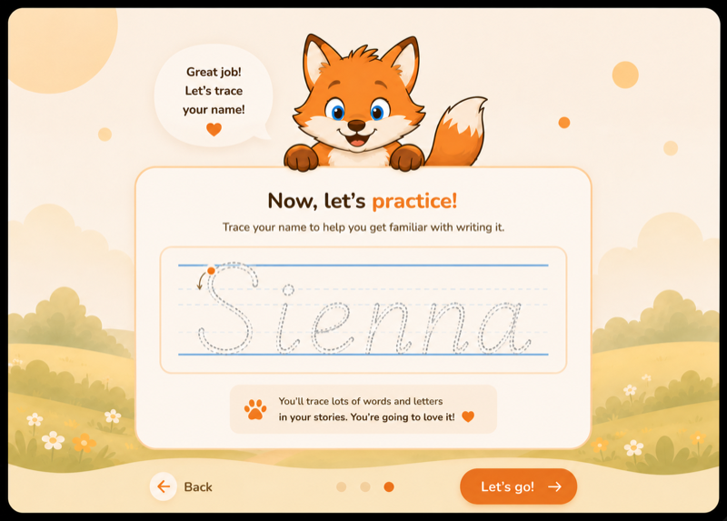 Name tracing screen with letter guides